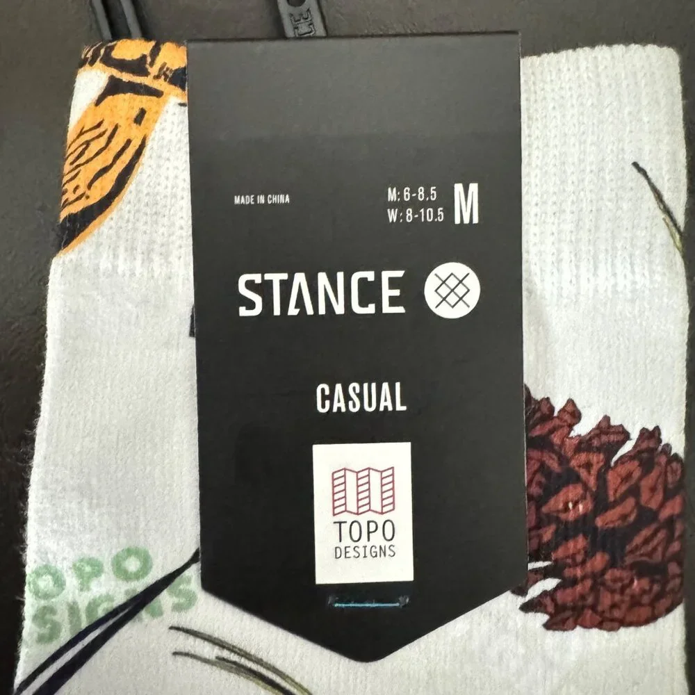 Stance X Topo Designs crew socks size medium poly‎ blend white mid cushion new